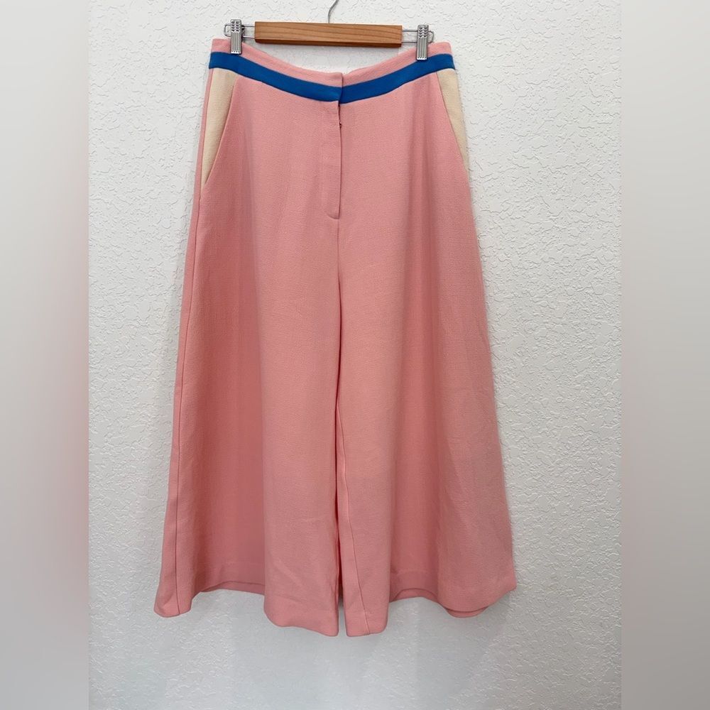 Roksanda Wool Silk Wide Leg Cropped Pants Pink Size US 12 / UK 16